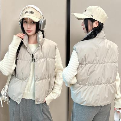 Einfarbige Weste Damen locker Herbst und Winter Neue Mode Weste Daunenbaumwolle Stehkragen Studentenweste Jacke