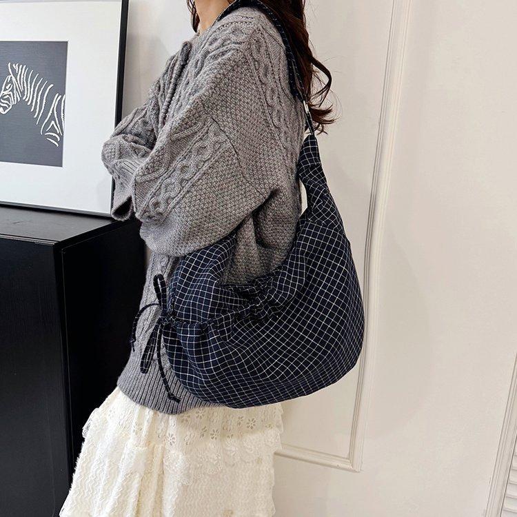 Borse a tracolla a quadri semplici coreane per donna, versatili, grande capacità, borsa a spalla da donna, borse a spalla hobos casual da donna, borse tote