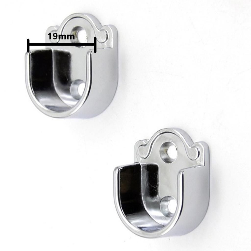 2PCS Wardrobe Bracket Heavy Duty Rod Socket Flange Rod Holder Closet Rod End Support U Shaped Rail Support Furniture Hardware