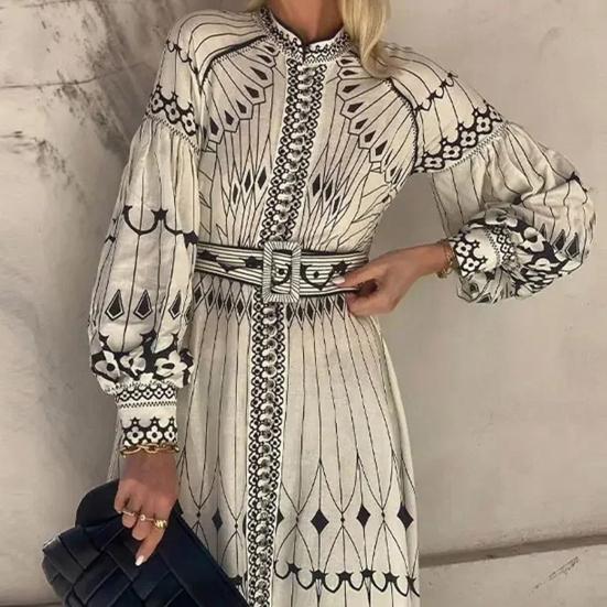 Yousheng Women's Long Sleeve Boho Midi Dress Loose Button Down A-Line Swing Dress Fall Casual Floral Print Beach Flowy Dress