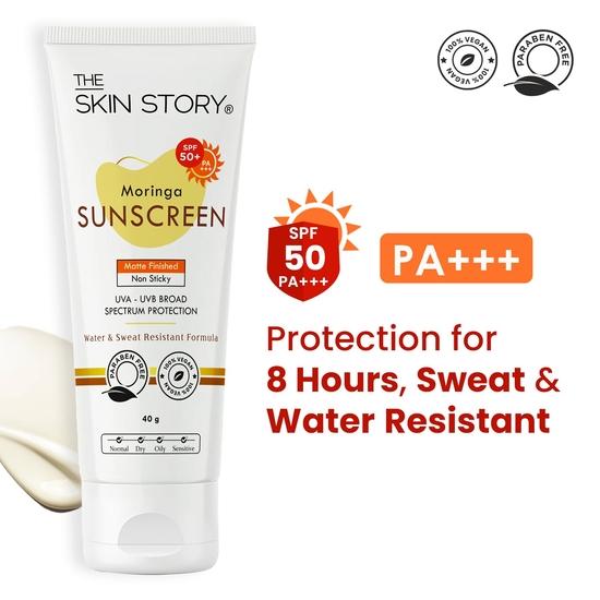 The Skin Story Moringa Sunscreen SPF 50 | Broad Spectrum UVA & UVB Protection | For Men and Women | Anti-Aging Formula  | for All Skin Types 40g