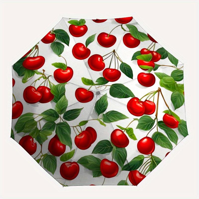 

1pc Cherry Pattern Automatic Open/close, Heavy-Duty Iron Frame & 8-Rib structure, Compact Folding Umbrella for Women/Men, All-Season Travel, Halloween
