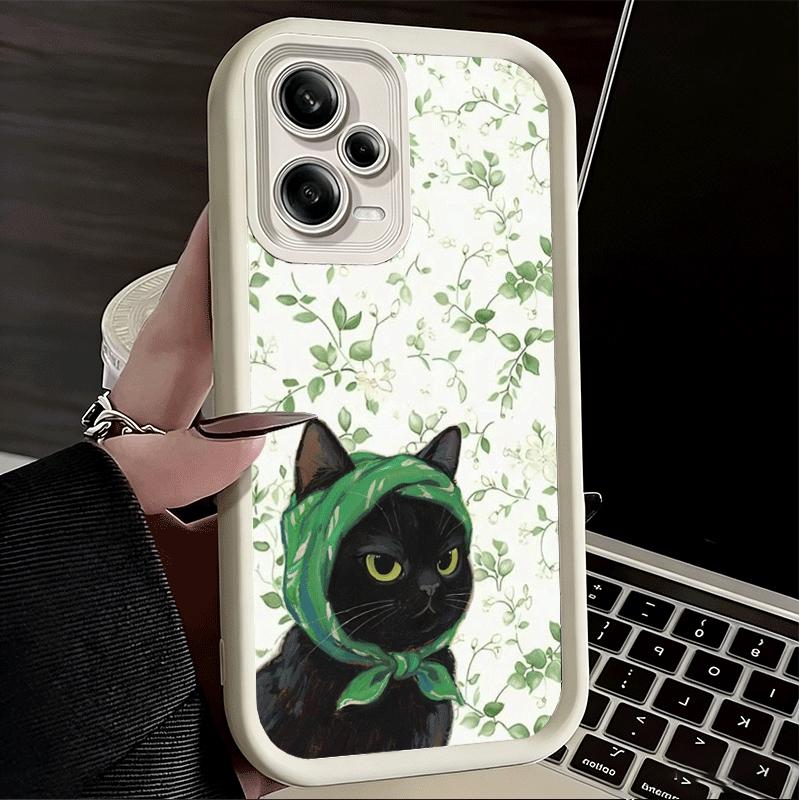 Cute Floral Headscarf Kitten Soft Phone Case for Xiaomi Poco X7 X6 X5 Pro X4 Gt X3 F7 Ultra M8 M7 Redmi 15C 15 14C 13 13C 12 12C