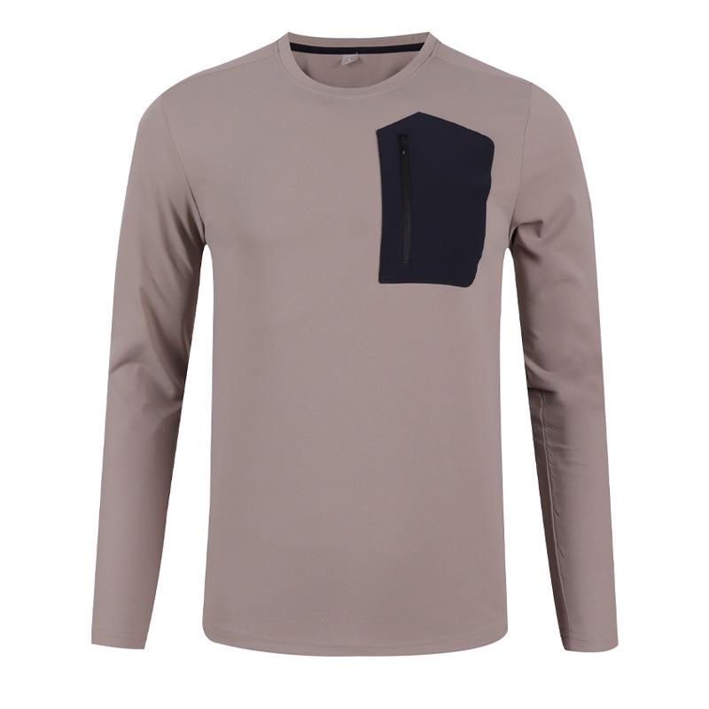 

Niao Jia/Kai Jia Men s Quick-Dry Round Neck Color Block Long Sleeve Sports T-shirt with Zipper Pocket 2XL