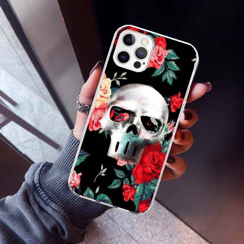 

Floral Sugar Skull Flower Phone Case for Apple iPhone 17 Air 16 16E 15 14 Plus 13 Mini 12 11 Pro Max 7 8 + SE 2020 Soft Cover Fu iPhone 16 Plus