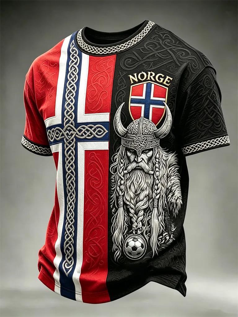 Nordisches Wikinger Norwegen Hemd Herren Damen 3D Gedrucktes Vintage Kulturmuster Kurzarm Streetwear T-Shirt Schnelltrocknend Sommer Freizeit Oberteil