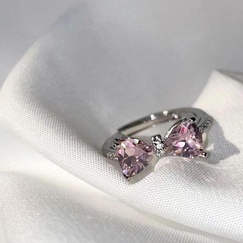 Y2K Rosa Kristall Schleife Zirkon Ringe für Damen Mode Süß Liebenswertes Mädchen Offen Verstellbarer Ring Kpop Party Schmuck Geschenk 2023