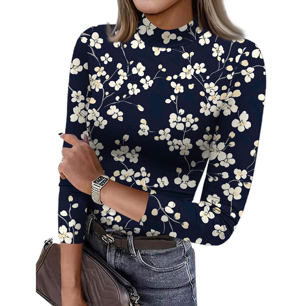 Damen Slim Bottom T-Shirt Mode Lässig Farbverlauf Druck Rundhals Pullover 3/4 Ärmel Top