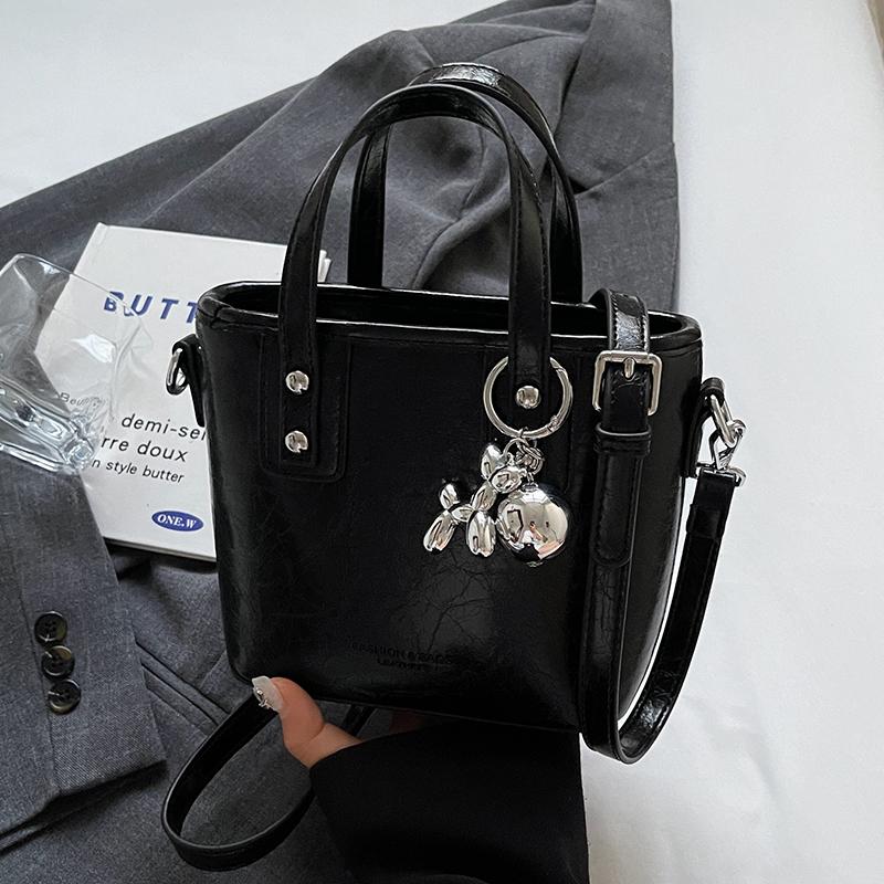 Pearl Silver Crossbody Bag For Women New Soft PU Leather Handheld Bucket Bag Autumn Fashion Solid Color One Shoulder Small Bag