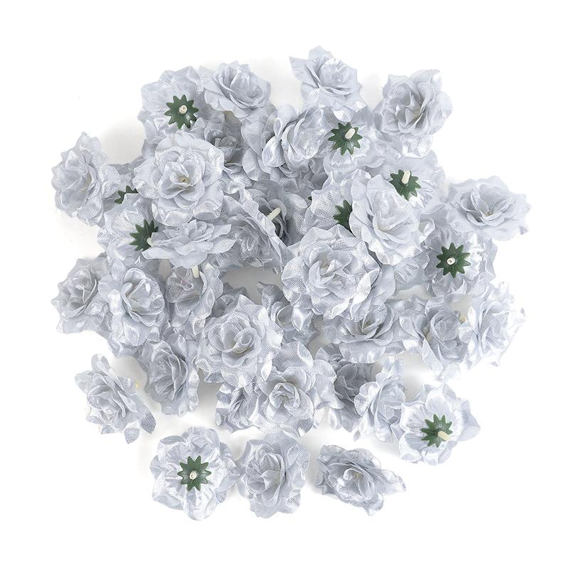 10Pcs Gold Silver Artificial Rose Silk Flower Head DIY Scrapbook Accessories Fake Flower Wedding Party Home Decoration