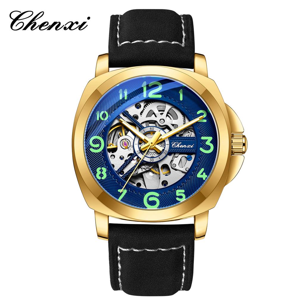 CHENXI Original Skeleton Mechanical Man Watches Luxury Men's Automatic Watch Leather Strap Fashion Business Wristwatch Gift