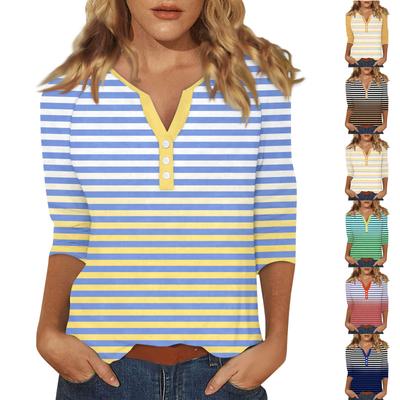 Women's T Shirt Tee Print Button 3/4 Sleeve Daily Weekend Fashion Basic V- Neck Regular Top