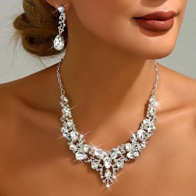 Accessories Bridal Rhinestones Crystal Necklace Earrings Set Women'S Prom Dress