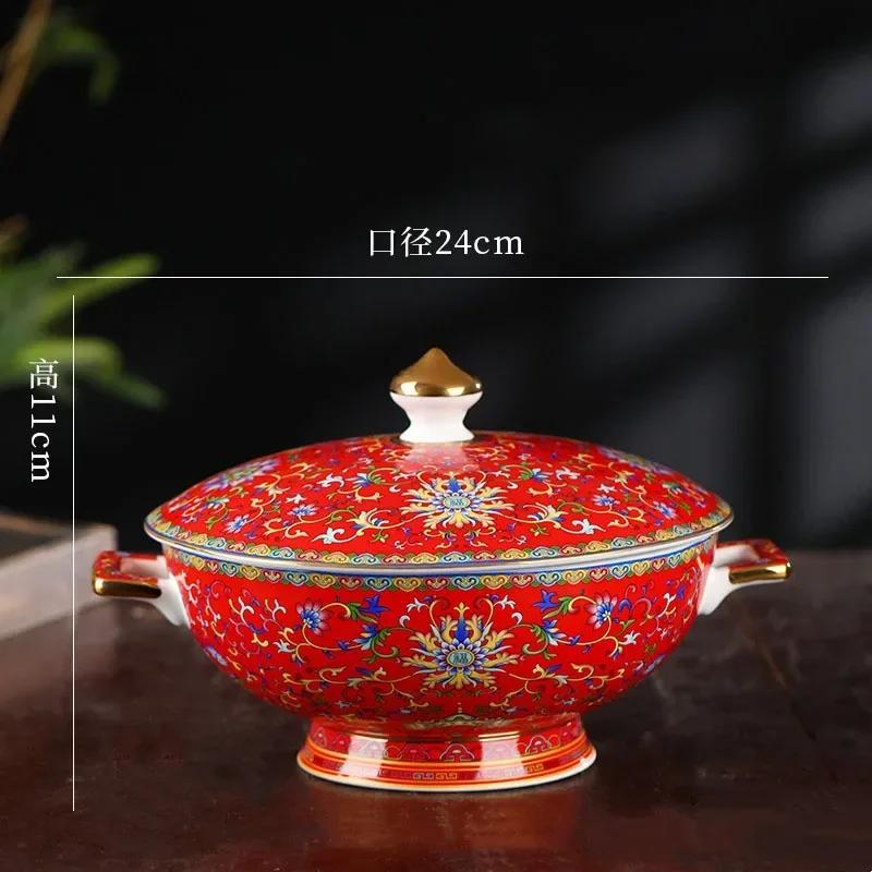 Emaljröd Keramisk Middagsservis Tallrikar och Fat Kinesiska Vintage Tallrikar och Skålar Hushålls Porslin Matsal Serveringsbricka