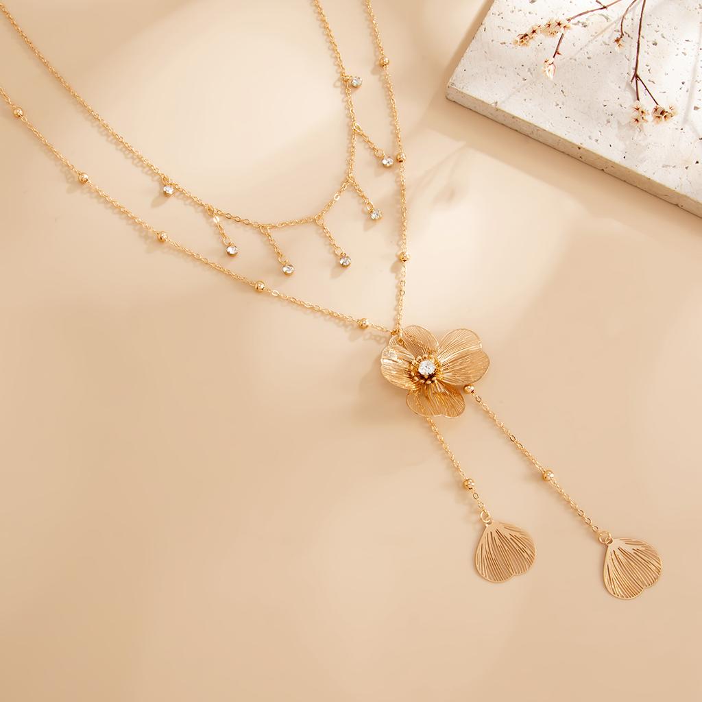KunJoe Exquisite Tassel Rhinestone Choker Long Gold Color Flower Pendant Necklace Women 2026 Trend Clavicle Chain Couple Jewelry