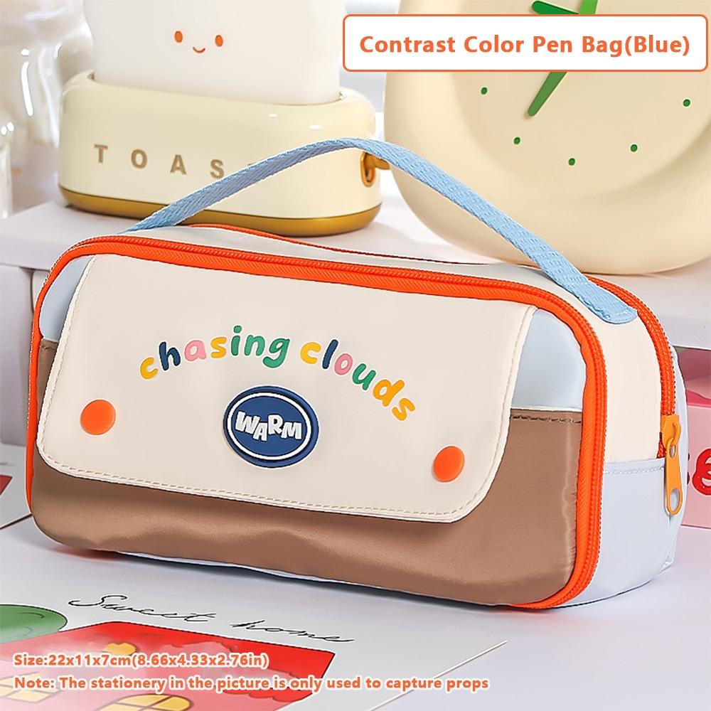 

Five Layers Pencil Case Contrast Color Stationery Pouch Kawaii Pen Box Students синий