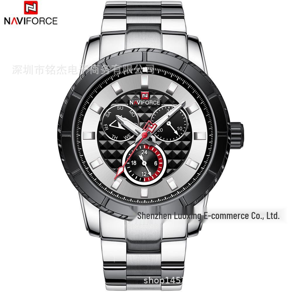 NAVIFORCE 9145 Men s Casual Quartz Watch - Six-Hand Sport Design with Steel Band