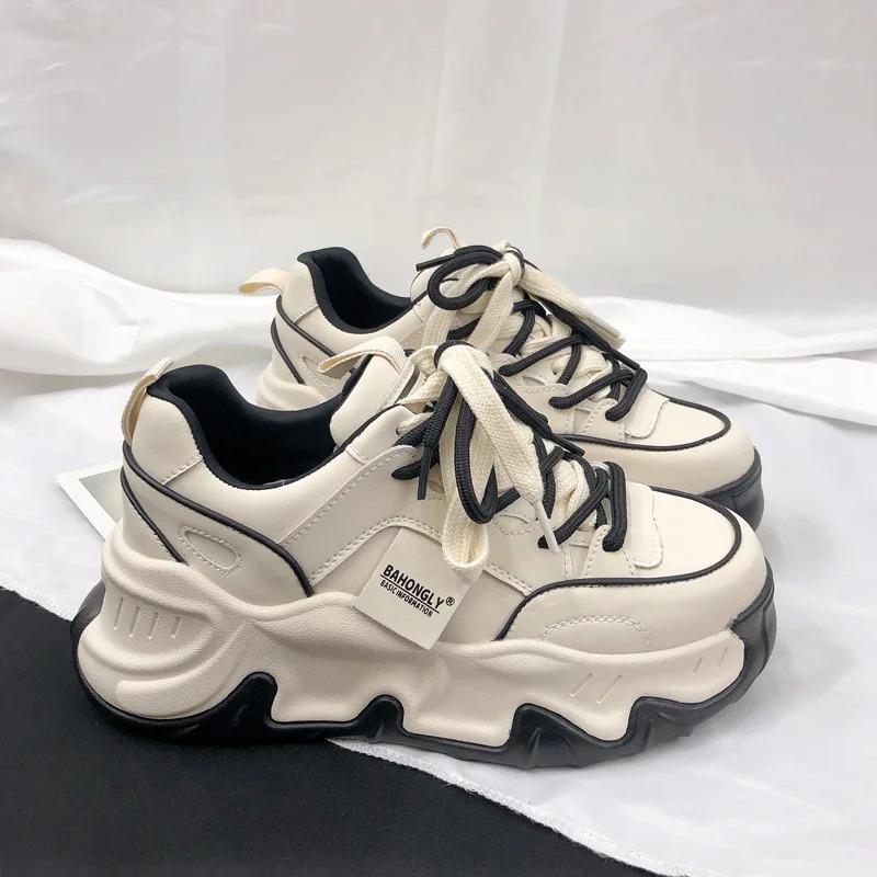 Fashion High Quality Woman Pink Board Shoes Trend Comfortable Thick Sole Increase Casual Shoes Female Sneakers Fashion Lace Up Flat Shoe