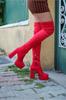 Women's Fashion Style Special Design Thick Heel Over The Knee Stretch Boots