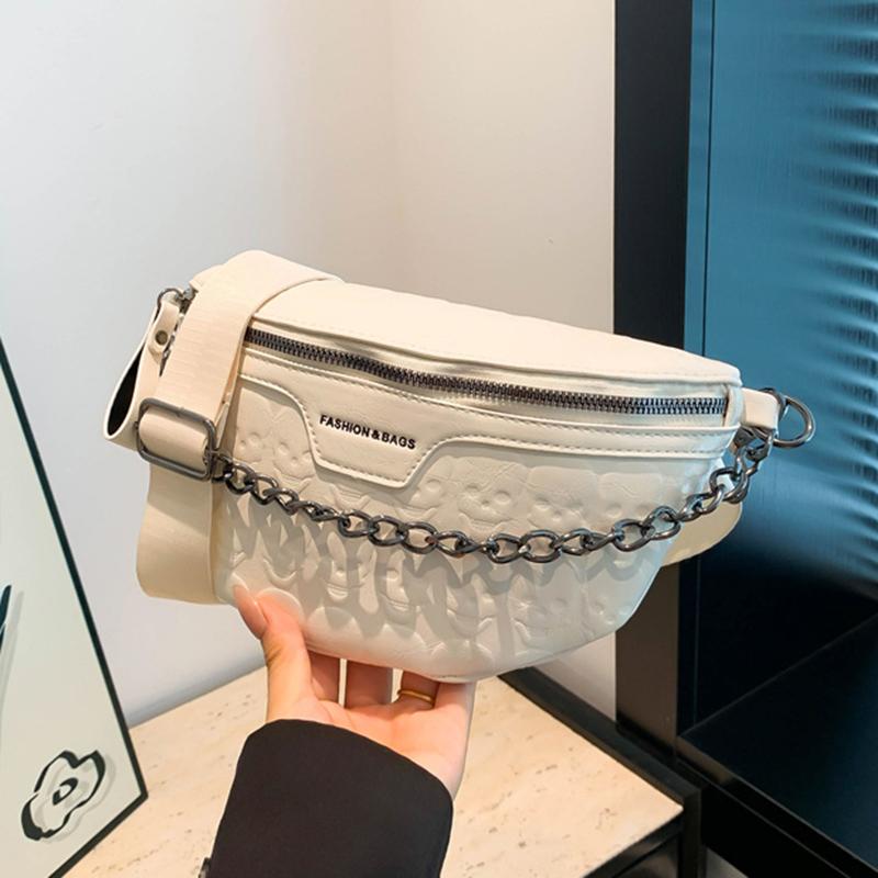 Crocodile Pattern Chain Chest Bag for Women PU Leather Casual Fanny Pack Waist Bag Shoulder Bags Crossbody Bag