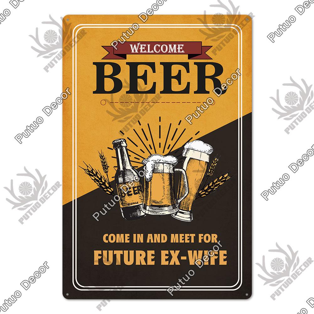 Putuo Decor Funny Beer Metal Sign Vintage Plaque Tin Sign Alcohol Drinker Sign for Bar Pub Club Man Cave Kitchen Wall Decoration