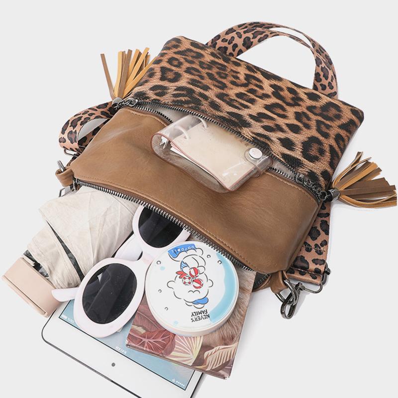 Vintage Leopard Pattern Crossbody Bags For Women Small Square Shoulder Bag Ladies Tassel Designer Phone Pocket CLE