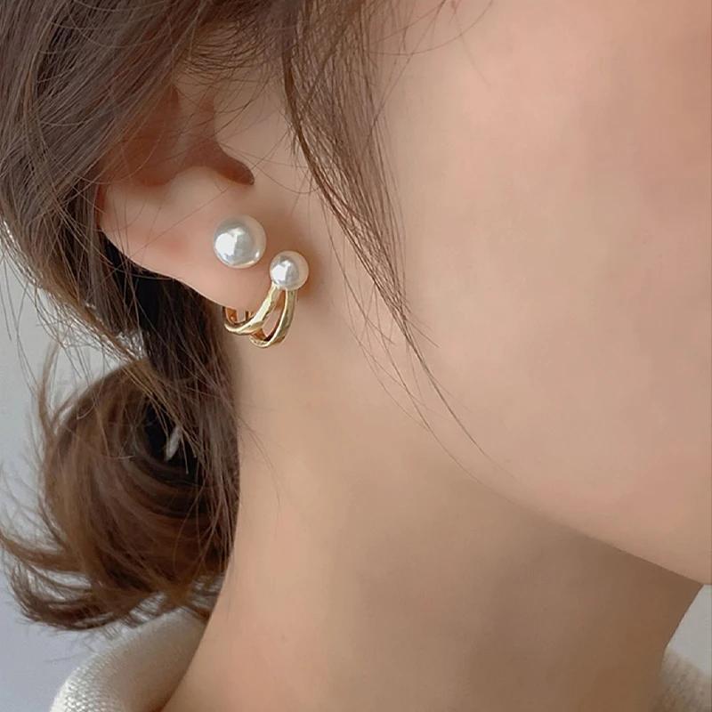 2024 New Retro Light Luxury Pearl Stud Earrings Korean Simple Zircon Christmas Party Girl's Temperament Accessories For Woman