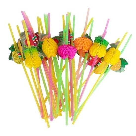 PLAFOPE Party Drink Plastic Straws 60 Pieces Fruit-Shaped Summer Cold Juice Milk Tea Compatible Birthday Parties Home Gatherings