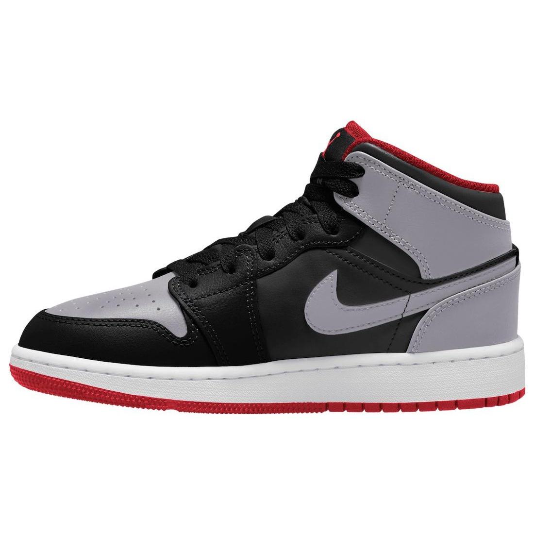 (GS) Air Jordan 1 Mid Black Grey Red Kids DQ8423-006 EU 36