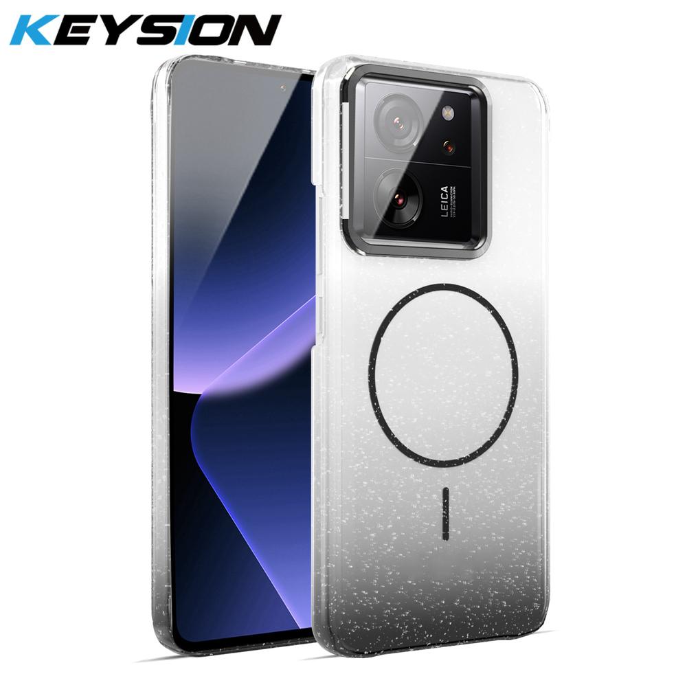 

KEYSION Luxury Gradient Glitter Magnetic Phone Case for Xiaomi 13T Pro 5G Transparent Hard PC Shockproof Cover for Xiaomi 13T 5G for Xiaomi 13T чёрный