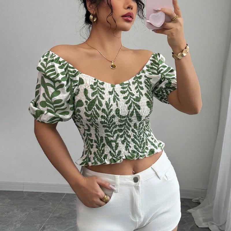 

Европейский и американский стиль женская летняя короткая рубашка с оборками приталенного силуэта Medium