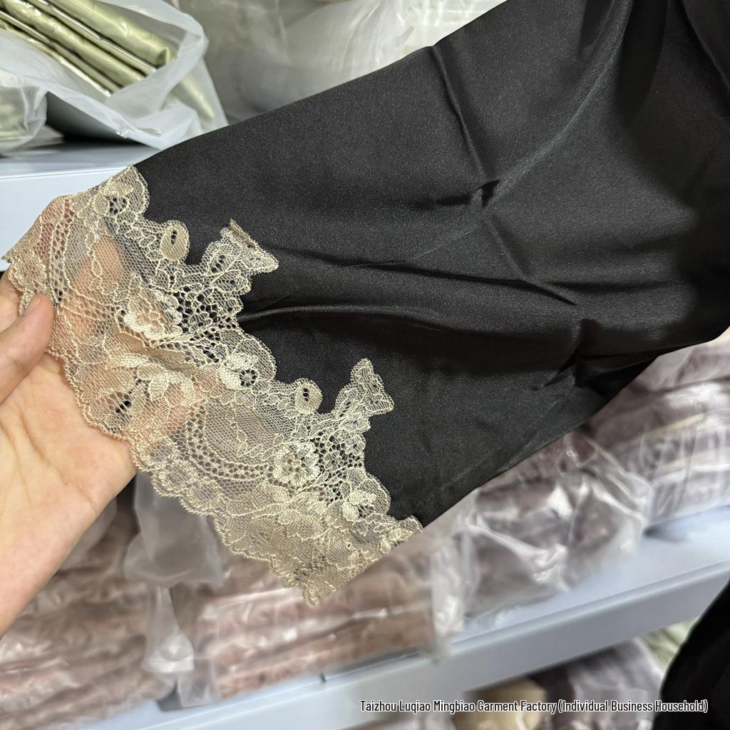 7019 Women's Sexy Lace Silk Nightgown & Bathrobe Set