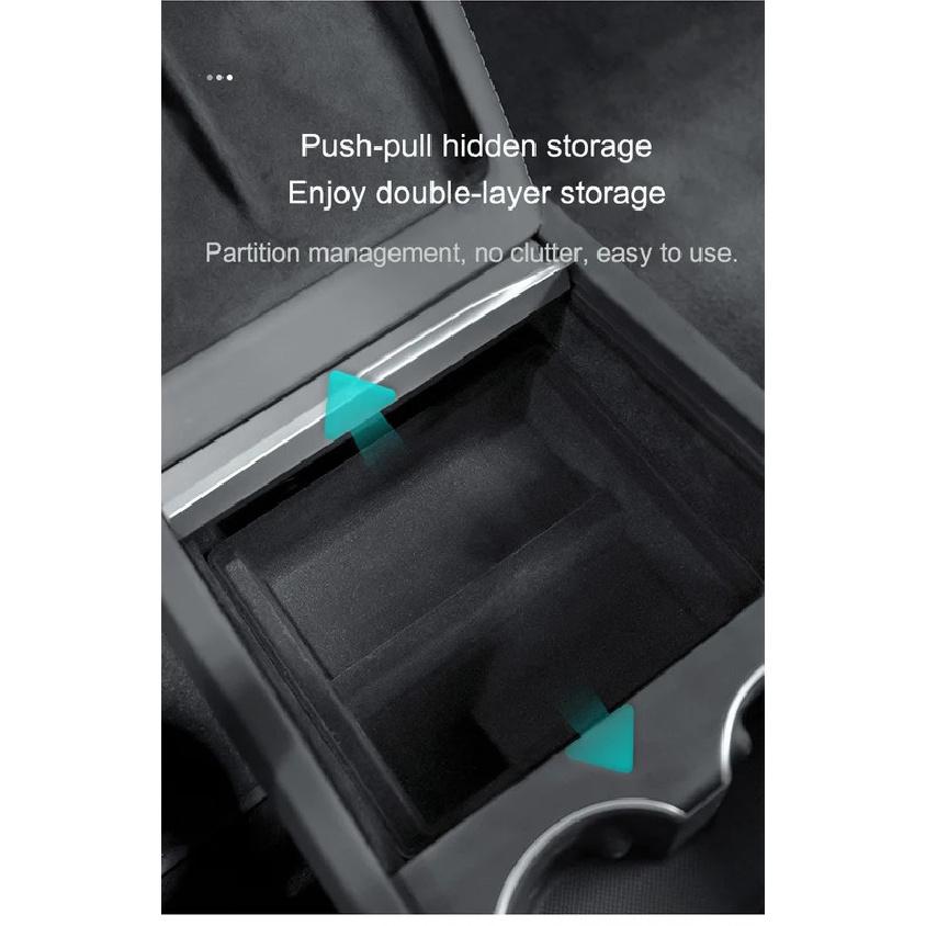For Tesla Model Y Juniper Storage Box Center Armrest Hidden Box Model 3 Highland Center Console Organizer Tray Armrest Cubby