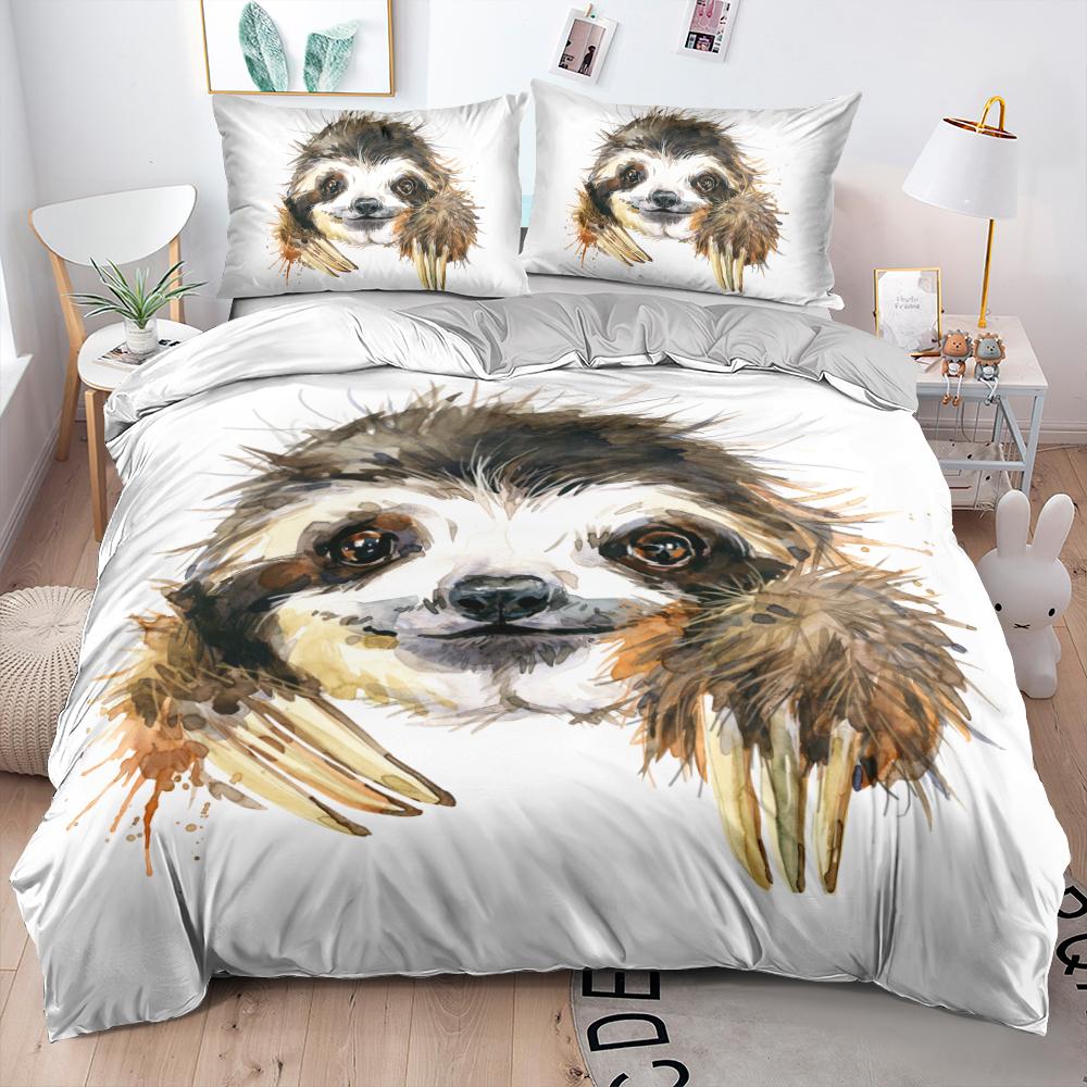 Cartoon Sloth Bedding Set For Bedroom Home Manga Style Sloth Print Duvet Cover Lazy Sleeping Australian Animal Soft Quilt Cover