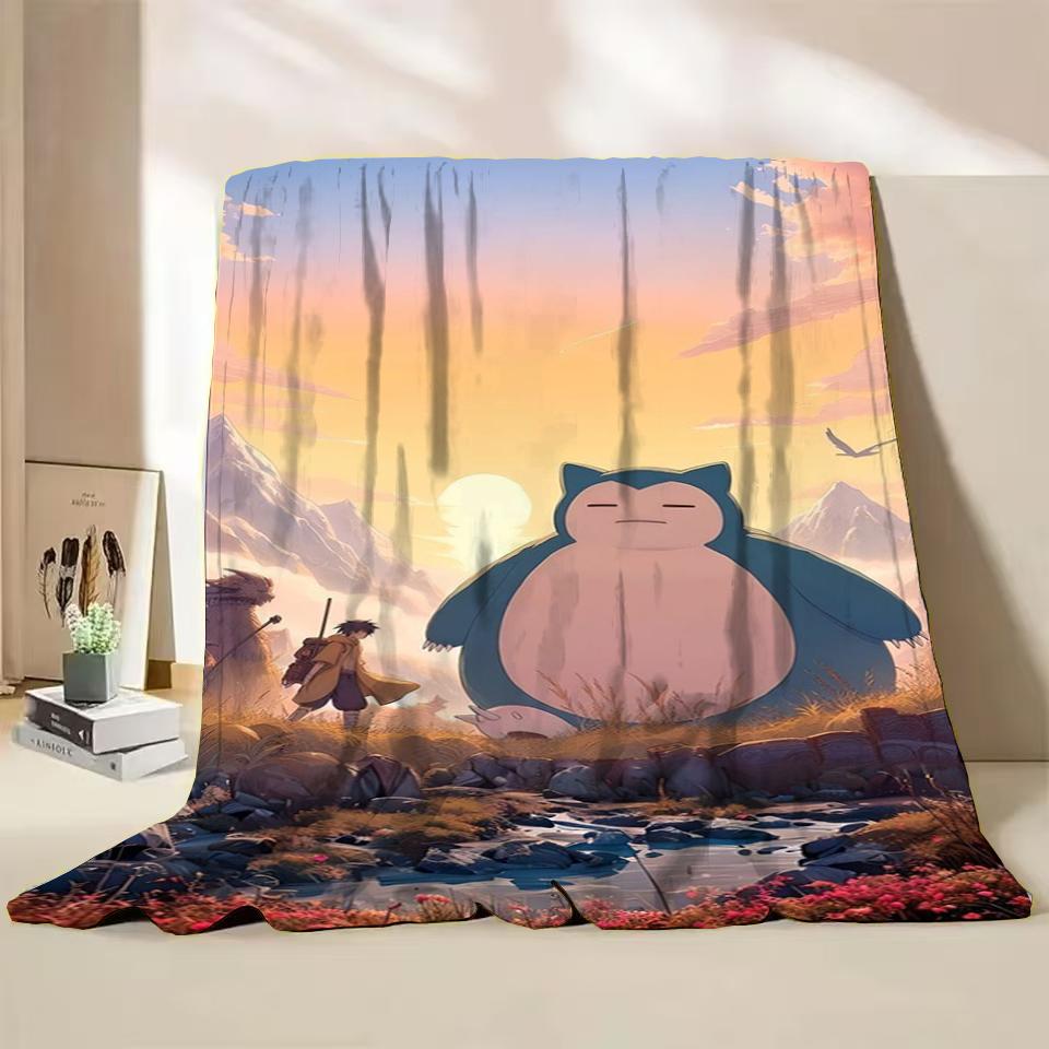 Pokemon Snorlax Flanelová Nadýchaná Fleece Deka pro Domov Ložnici Postel Pohovku Kancelář Dětská Přikrývka Dospělá Měkká Deka Dětský Roztomilý Dárek