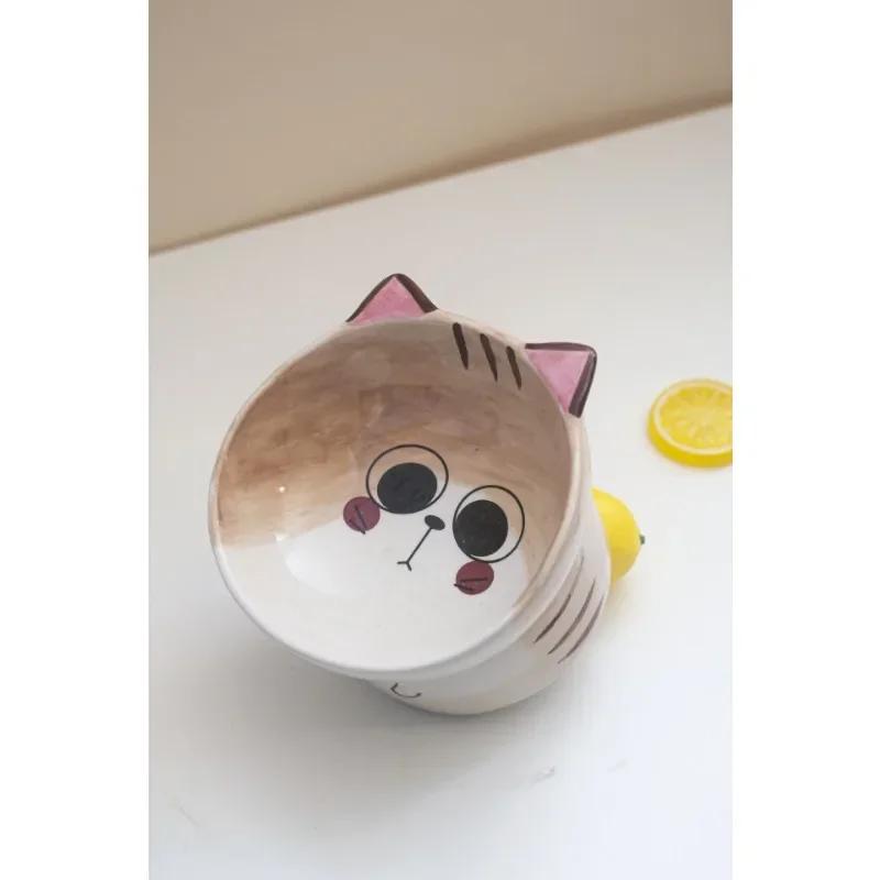 Pet Ceramic Cat Bowl High-Leg Neck Protector Wide-face Cat Water Bowl Dog Food Bowl Cat Bowls Cat Feeder Pet Items