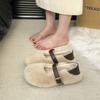 Xiaoxiangfeng Fluffy Shoes Women's Flat-bottomed Cotton Slippers Autumn and Winter Outer Wear Design Sense Soft-soled Mary Jane Velvet Single Shoes