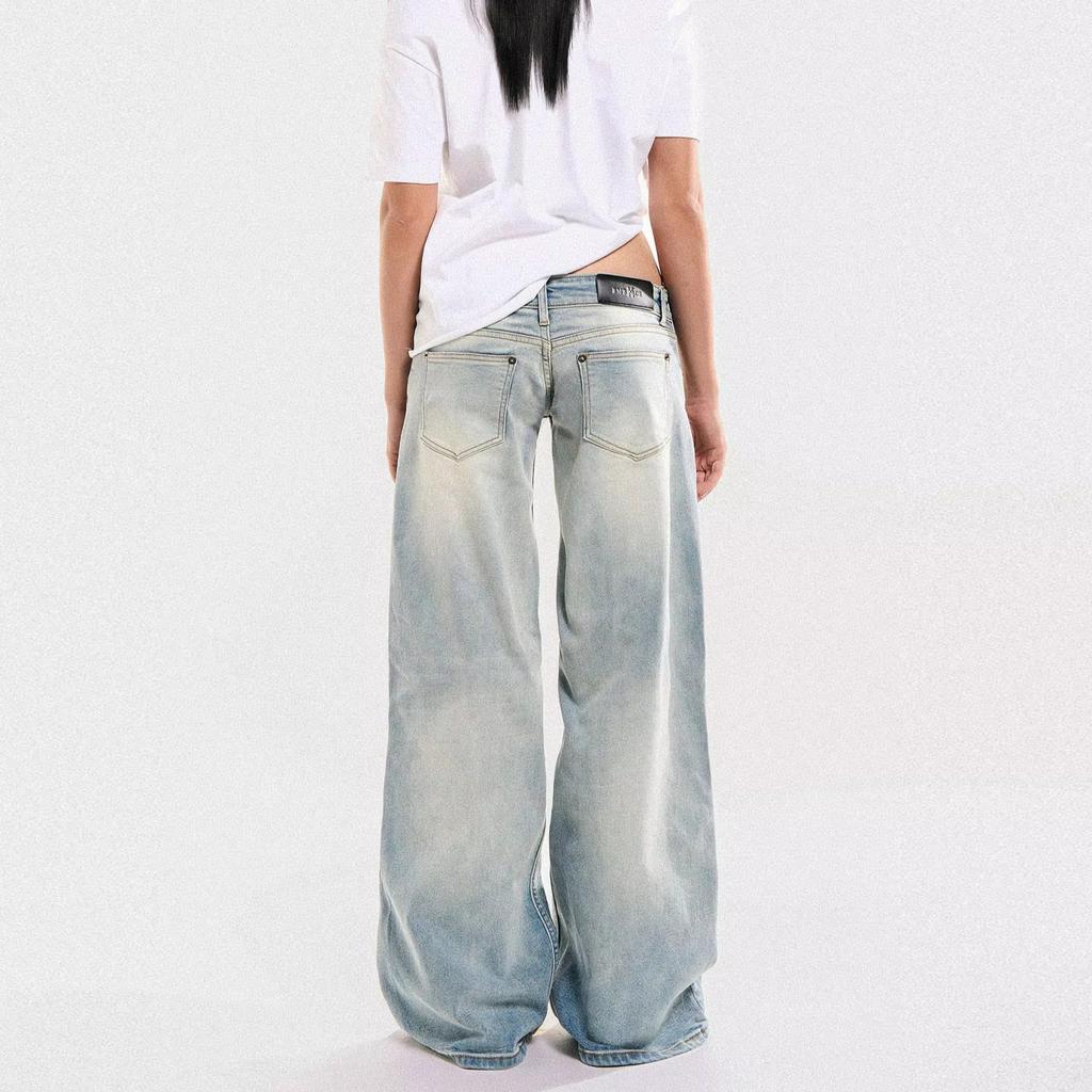 Embracek Ultra-Low-Rise Light-Wash Straight-Leg Jeans – Y2K Retro Style with Slight Stretch