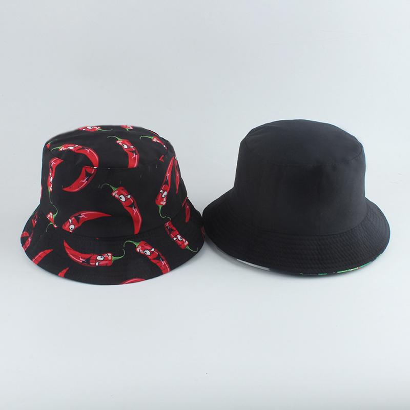 New Fashion Hat Vegetables Pepper Printed Bucket Hat Reversible Fishing Cap Summer Sun Hats For Women Men Gorras