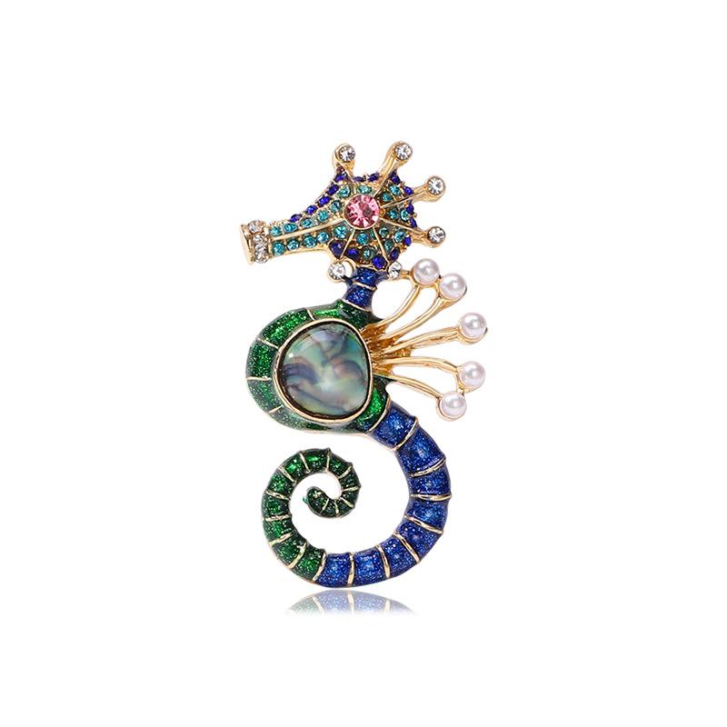 New color hippocampus brooch light luxury fashion personality retro temperament high sense corsage