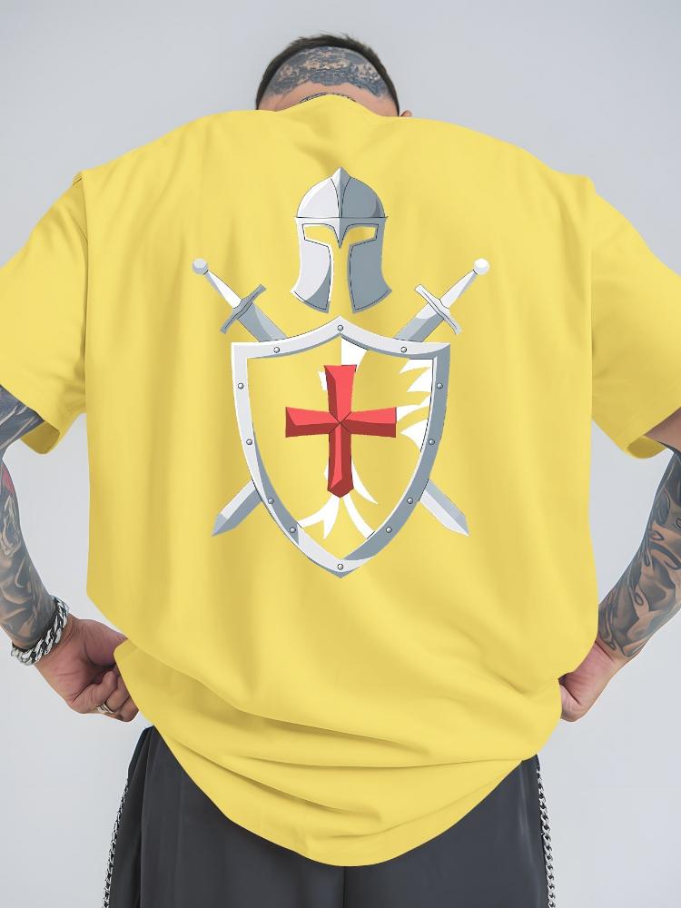 Unisexs Crusader Armor Patternvibrant Red Medieval Knight Print Breathable Cotton Summer Oneck Shortsleeved Tshirt