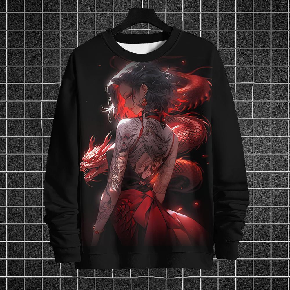 3D Anime Printing Men's Hoodless Sweatshirt Autumn Casual Comfortable Oversized Fashion Street Hip Hop Clothes