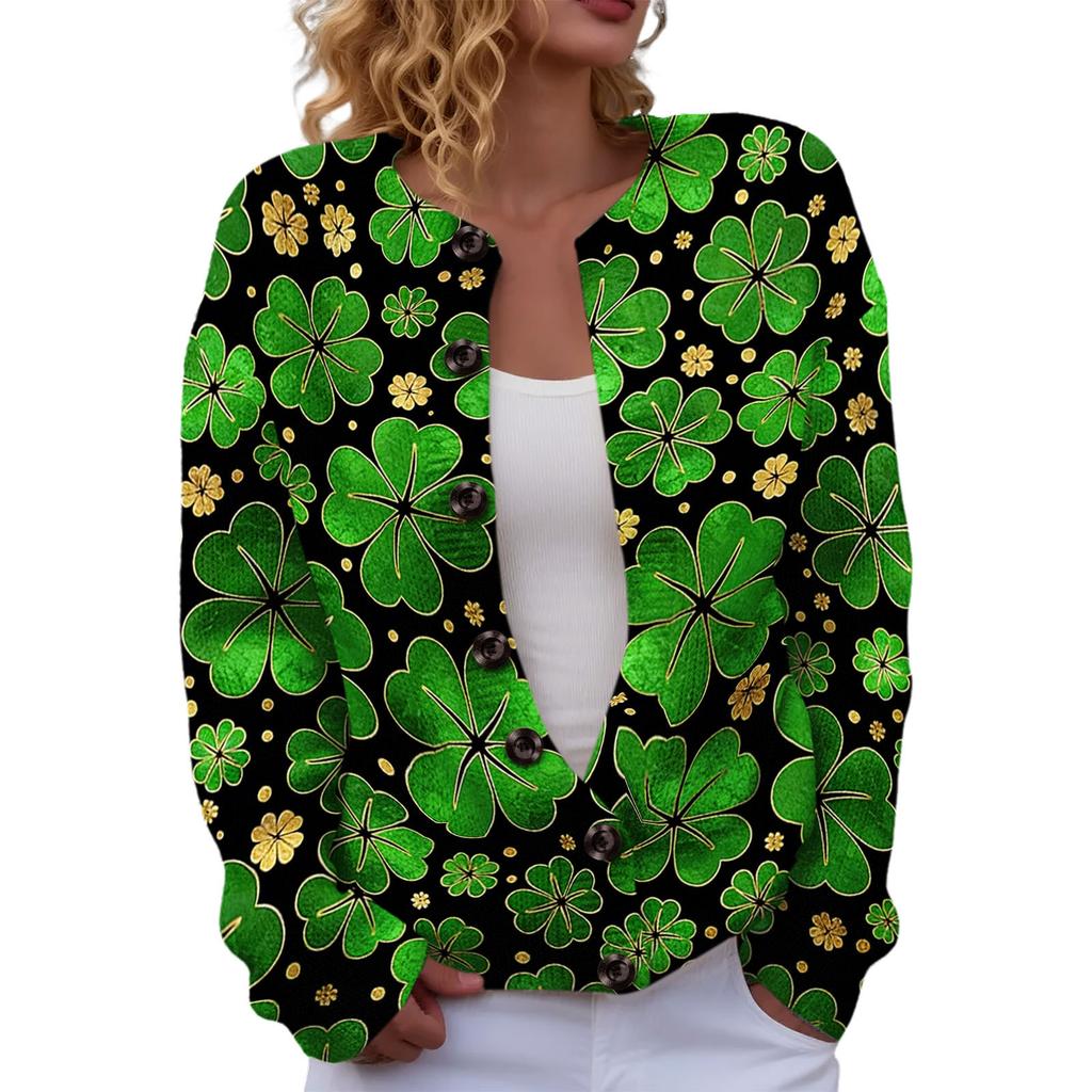 LXF-YK52 Crew Neck Cardigan St. Patrick's 3D Printed Sweater New Knitted European beautiful woman