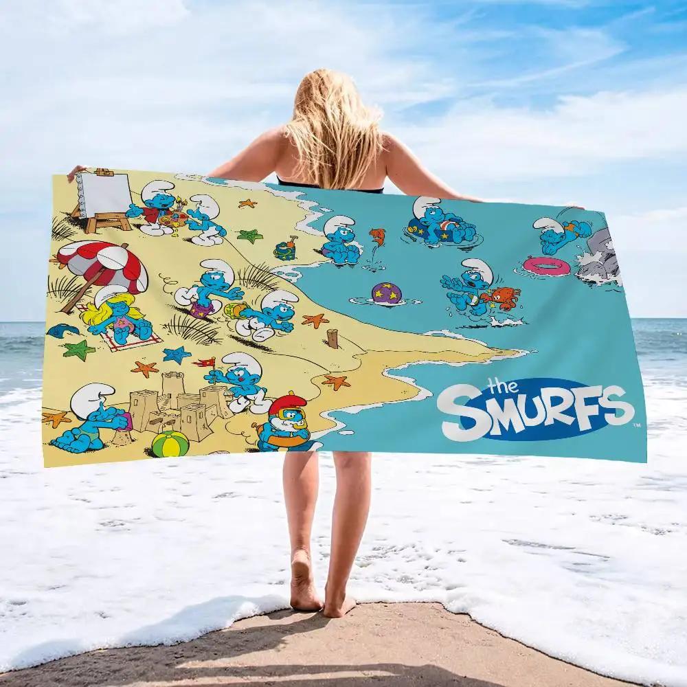 Cartoon Cute S-Smurfs Microfiber Blanket Quick Drying Beach Towels Oversized Printing Super Absorbent Pool Towel Blanket
