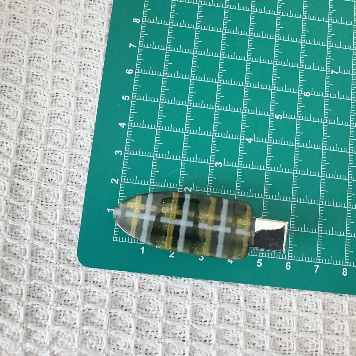 Gold Powder Korean Plaid Hair Clip: Cute Light Blue & Yellow Stripes, Seamless Side & Bangs Accessory.