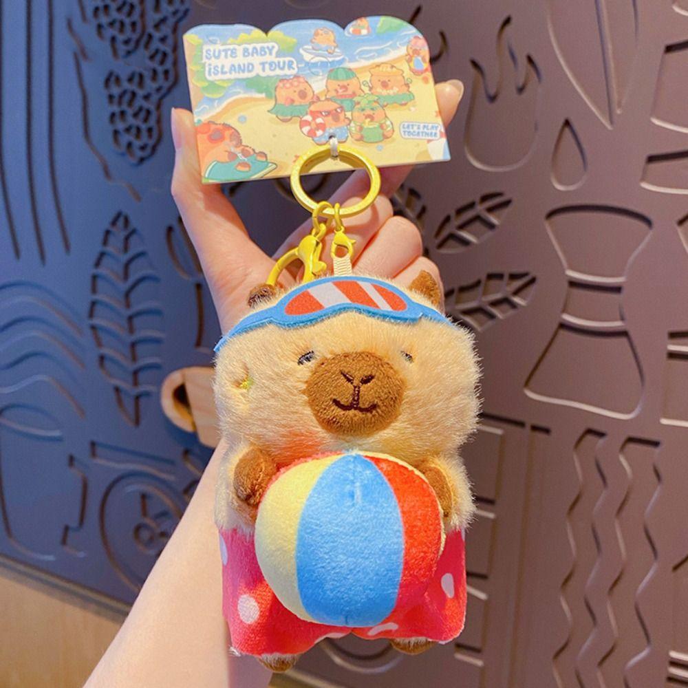 Cute Capybara Dolls Pendant Cartoon Car Keyring Lovely Plush Capybara Keychain  Key Decor