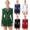 Dámský síťovaný trikot s kamínky Dlouhý rukáv Volánkové lemy Síťovaná sukně Body Šaty Jumpsuit pro krasobruslení
