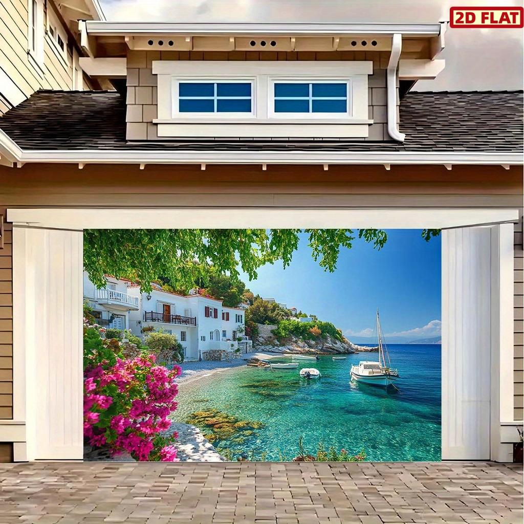 2D Plane 1 Piece of Background Fabric for a Greek Mediterranean Coastal Village Scene for an Aegean Theme Party Decoration