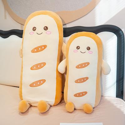 Non-Toxic Plush Bread Soft Stuffed Food Pillow Long Toast For Sleeping Smile Face Brown Sop Gift