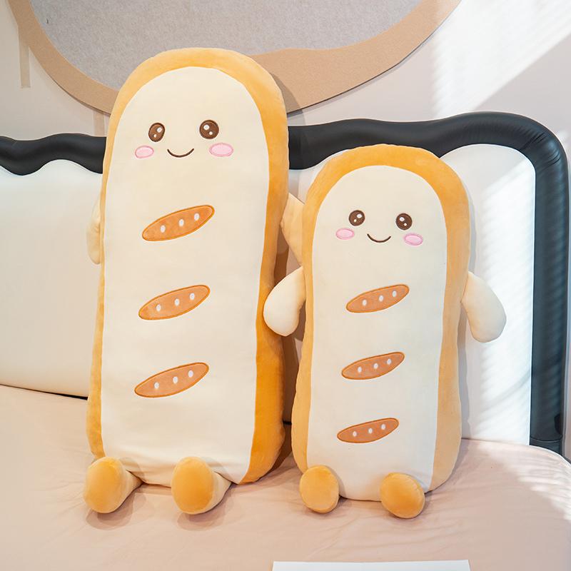 Jessica Chen Unisex Brown Non-Toxic Plush Bread Soft Stuffed Food Pillow Long Toast For Sleeping Smile Face Sop Gift